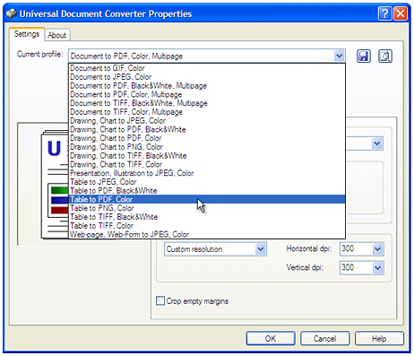 Select the "Table to PDF, Color" profile in the Printing Preferences window and press "OK".